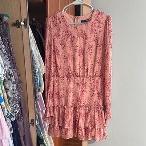 Aqua Pink and Red Tiered Ruffled Long Sleeve Sundress